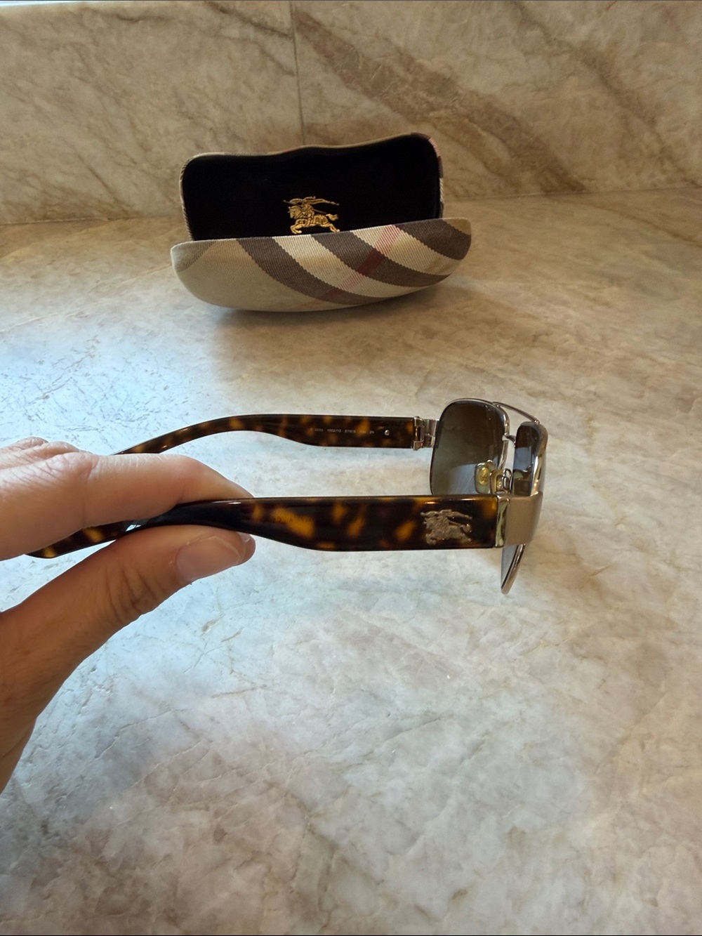 Burberry Gold Frame Sunglasses with Black Lenses - Picture 3 of 6